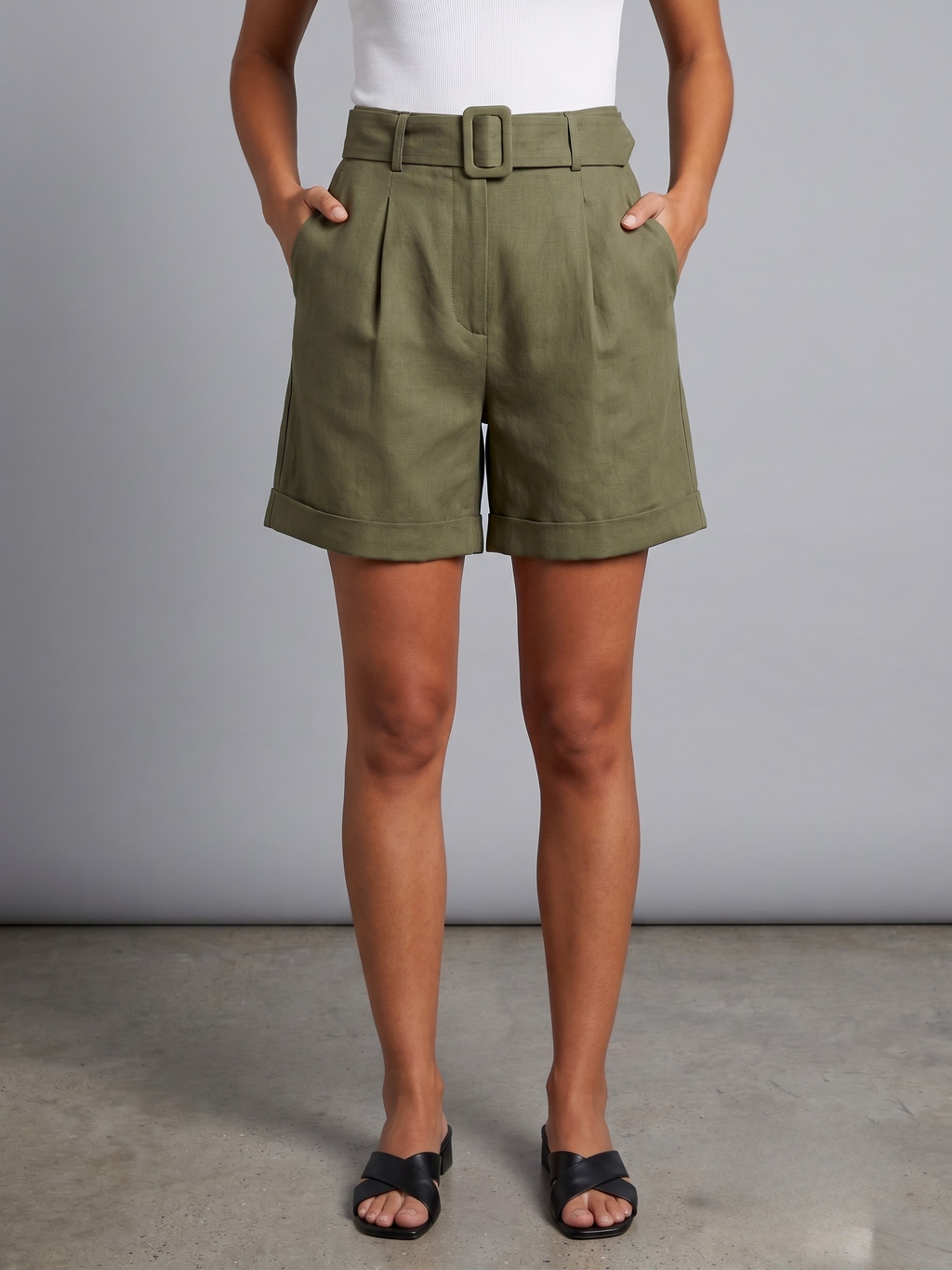 Belted Linen Shorts