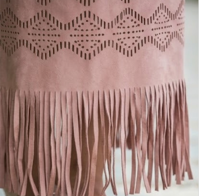 Laser-Cut Suede Skirt with Fringe