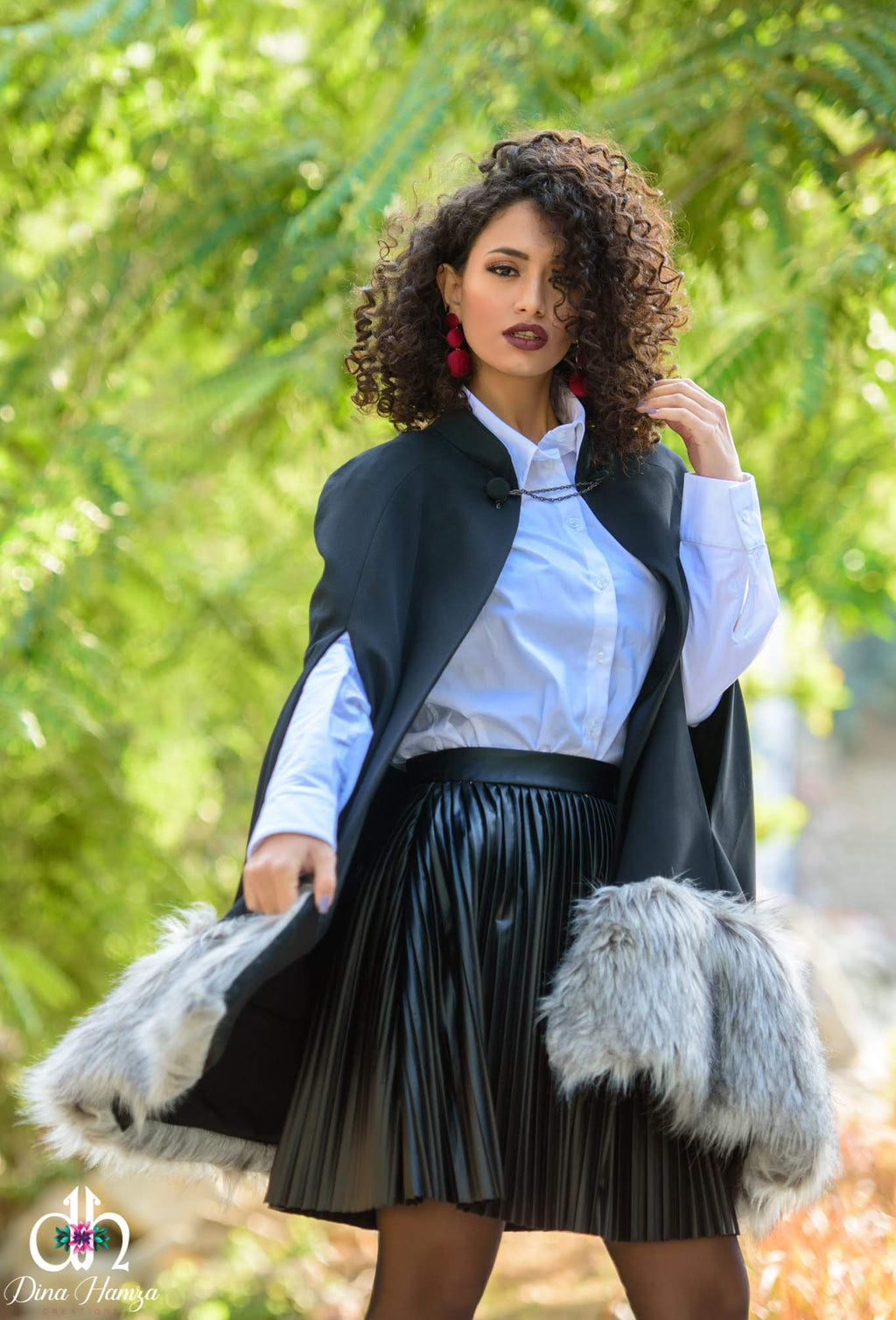 Cape Coat with Oversized Faux-Fur Hem