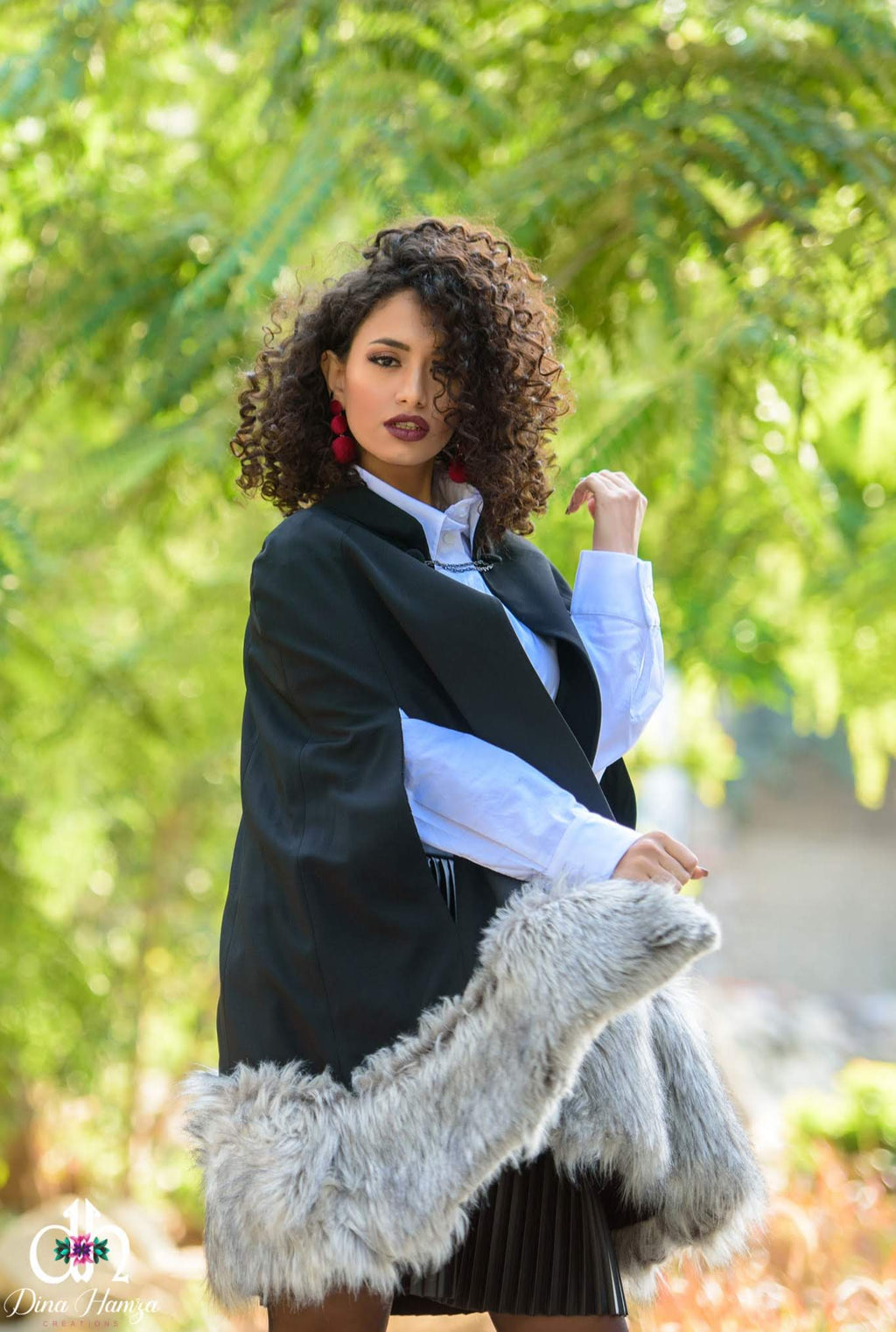 Cape Coat with Oversized Faux-Fur Hem