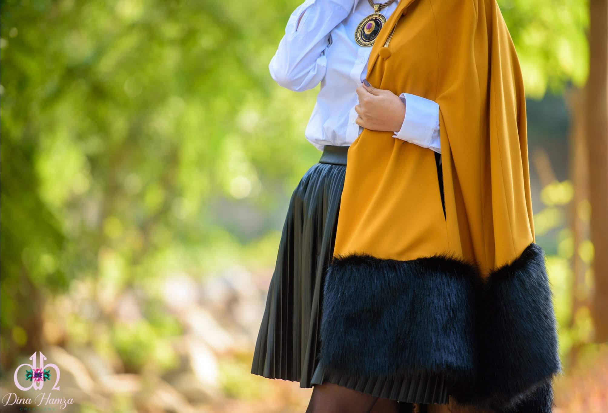 Cape Coat with Oversized Faux-Fur Hem