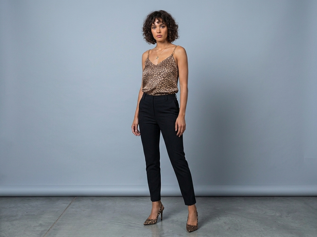 HAUS28 Chain-Strap Satin Leopard Cami